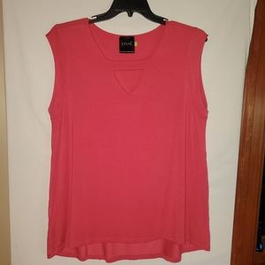 Lysse Sleeveless Keyhole High Low Jersey Pullover Top, Coral, Size:  XL